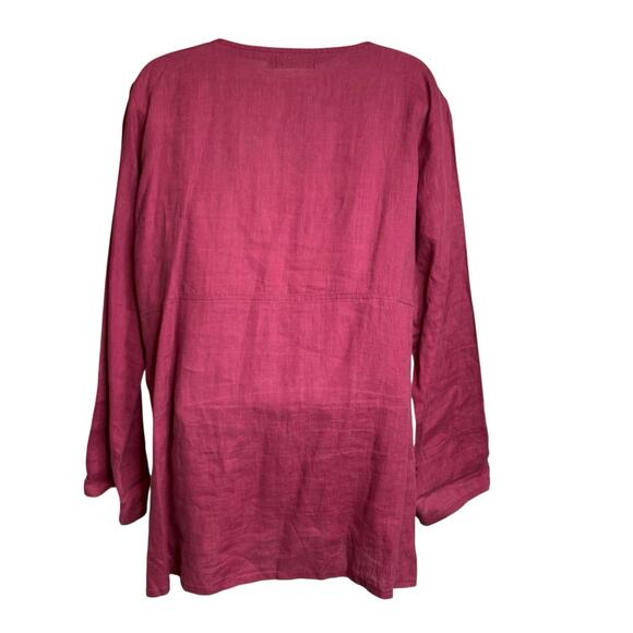 Pou Nou Women's Raspberry Linen Tunic Top Size 6 Lagenlook Scandi Coastal Bright - Picture 2 of 10